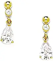 [JewelryWeb] 14k Yellow Gold CZ Simulated Diamond Pear Drop Screw Back Earrings 14x5mm Stud Earring for Women