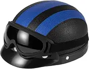 Motorcycle Helmet Leather Half Helmet with Goggles Cool Vintage Personality Helmet DOT Certified,Lightweight Seasons Men and Women Moped Scooter Half Shell Helmet (Color : J, Size : 55~62cm)