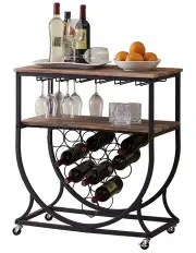 [IHOMDEC] Industrial Wine Rack Cart with Glass Holder Vintage in Brown