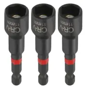 3pcs Nut Driver Drill Bits 11mm Socket 1/4" Hex Shank 3" Magnetic Setter