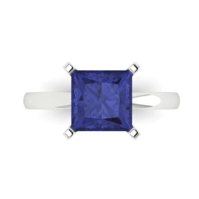 3Ct Princess Cut Tanzanite Gold Solitaire Engagement Promise Statement Ring