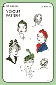 Draped TURBAN Pillbox FASCINATOR Hat Vogue 8426 Vtg 1943 Craft Sewing Pattern
