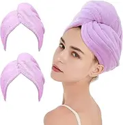 2 Pack Microfiber Hair Towel Wrap AUMA Super Absorbent Twist Turban for Women Fast Drying Hair Caps with Buttons for Drying Curly, Long & Thick Hair Anti Frizz (Light Purple)…