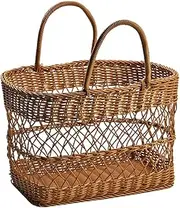 Chocolate Wicker Shopping Basket with Handle, 150 Lbs Capacity, 12" x 12" x 12"
