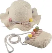 [COLLBATH] Fashion Wave Summer Beach Hat with Storage Bag Sun Protection Wide Brim Cap for Beige