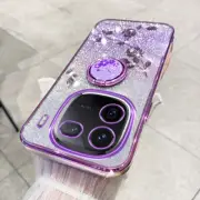 For vivo iQOO 12, Luxury Shockproof Bling Glitter Clear Ring Holder Case Cover