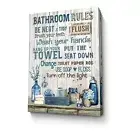 Bathroom Decor Canvas Wall Art Rustic Bathroom Rules Sign Picture Navy Blue B...