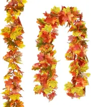 2 Pack Fall Maple Leaf Clearance, Hanging Vine Artificial Autumn Foliage Thanksg