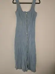 Womens Sleeveless Skylar Denim Maxi Dress Sz 6 Decjuba Light Wash Button Through