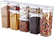 Neoflam Smart Seal 8pc Patent Airtight Kitchen Pantry Canister/Organizer Clear Plastic Container & Simple Twist Lids, 100% Leak Proof, Dishwasher Safe, BPA Free, Cereal, Dry Food Storage Set, White