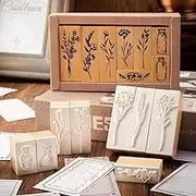 Wooden Rubber Stamp Set, 8Pcs Plant & Flower Decorative Wood Mounted Rubber Stamps Set, Multipurpose Vintage Rubber Seal for DIY Craft, Planners,Journals,Letters Diary and Scrapbooking (Type A)