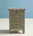 Bone Inlay Floral Design 3-Drawer Bedside Table – Handcrafted Black Side Table