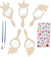 KONTONTY DIY Wooden Mirror Craft for Girls Unbreakable Paintable Boys and Girls Hand Mirror for Princess