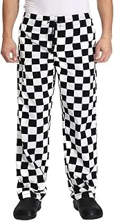 [Nideen] Men's Black and White Checkerboard Print Chef Pants with Elastic Waist Drawstring Baggy Chef Uniforms
