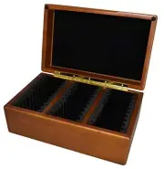 Certified Coin Wood Teak Finish Thirty-Coin Storage/Display Box for Certified...