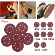 80x sheet 5'' Sanding paper Disc Sandpaper 40 to 400 Grit Hook Loop 8 Hole