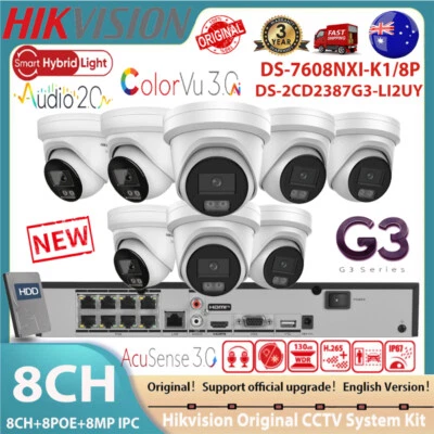 Hikvision 4K 8CH POE NVR CCTV System 8MP Smart Hybrid Light ColorVu3.0 IP Camera