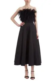 Badgley Mischka Sc2957 Feather Top Cocktail Dress Size 12 Black $650