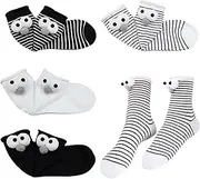 [Ikosora] 4 Pairs Funny Socks, Friendship Socks, Novelty 3D Eyes Crew Socks for Women, Funny Gifts Socks for Friends, Family, Lovers, Cotton Socks for Christmas Birthday Gifts Idea