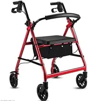 The Elderly Walker Aluminum Alloy Portable Household with Seat Folding Steel Rollator Walker with Wheels Adjustable Seat and Arms Blue