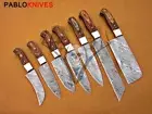 Set Of 7 Custom Handmade Damascus Steel Kitchen Chef Knife” Brown Wood Handle