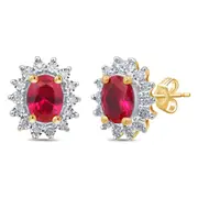 Created Ruby Stud Earrings with 0.10ct of Diamonds in 9kt Yellow Gold