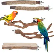 5PCS Bird Perch Stand, Natural Wood Parrot Stand Branch, Multifunctional Parrot Perch Toy Chewing Stick Exercise Training Branches, Practical Bird Cage Accessories for Most Types of Medium Large Birds