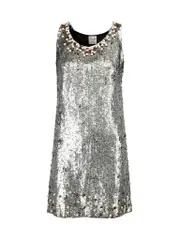 RED Valentino Silver Sequin & Beaded Sleeveless Dress