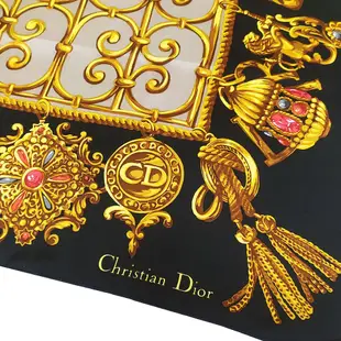 Christian Dior華麗流蘇墜飾方型絲巾(黑色)179017-3