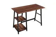 Design Square Office Study Writing Computer Desk Metal Frame W/ 2 Storage Shelves - Dark Walnut