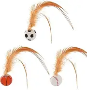 Bouncing Cat Ball with Feather - Rubber Cat Pounce Toy Balls - Entertainment & Teething Toys with Feathers for Kittens for Indoor/Outdoor Interactive