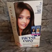 Clairol Nice'n Easy Hair #3 Brown Black Permanent Hair Color 100% Gray Coverage