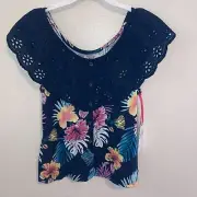 Justice Girls Size Large 12/14 Button Front Ruffle Neckline Floral Fashion Tank