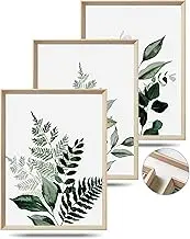 UPWOIGH Framed Wall Art,30x40CM Botanical Olive Leafs Wood Canvas Wall Art,Neutral Plants Wall Decor,Green Bohemia Wall Art Prints Artworks for Bathroom Bedroom, Set of 3 Gift