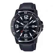 CASIO MTP-VD01BL-1B Stainless Steel Quartz 50M WR Men Leather Band Wrist Watch