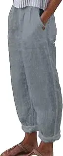 Wide Leg Linen Pants for Women Summer Baggy Elastic High Waist Pants Lightweight Comfy Casual Beach Trousers 2025