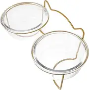 COMPUKAS 1pc Raised Glass Dog Cat Food Bowl with High Stand Durable Dual Pet Food Container for Comfortable Dining Experience for Dogs and Cats