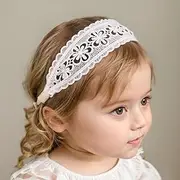 [Bethynas] White Lace Elastic Headband for Baby Girl Toddler Baptism Christening Hairband Infant Soft Lace Fabric Birthday Party Headwrap Accessory for Newborn Little Girl (White 6, Elastic)