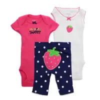 在飛比找momo購物網優惠-【Carter’s】小草莓貼布短袖背心包屁衣+長褲彌月3件組