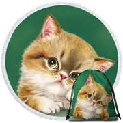 Cute Cats Art the Thinker Kitten Round Beach Towel