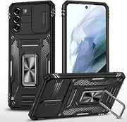 [Ylzhe] for Samsung Galaxy S21 Case, Galaxy S21 Case with Slide Camera Cover 360° Rotation Ring Kickstand Military-Grade Phone Case with Kickstand, Phone Case for Samsung S21 Black