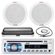 6.5" White Marine Speakers, Pyle AM FM Bluetooth USB Radio, Antenna, Radio Cover