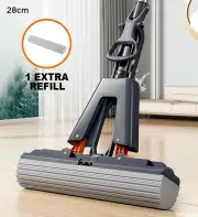 Joybos®Self-Wringing Sponge Mops for Floor Cleaning Squeeze with 2 PVA Sponge Heads 28cm