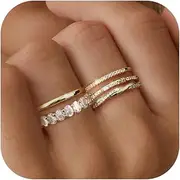 [Dochais] 5PCS Stackable Gold Rings for Women, Non Tarnish Dainty Cubic Zirconia Rings, 14K Gold Plated Minimalist Wedding Band Rings Set, Trendy Statement Stacking Rings Jewelry Size 5-10