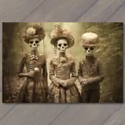FLATCARD Weird Creepy Women Halloween Cult Unusual Masks Skeleton Strange Dress