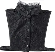[Healeved] False Collar Fake Chokers Vintage Blouse Chunky Necklace White Lace Women Tunic Chain Tie Collars Hoops High Collar Blouses Dress Ladies Scarves Collared Costume Chiffon Black