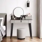 Modern Grey Minimalist Bedroom Vanity Table with Makeup Mirror and Stool/Dres...