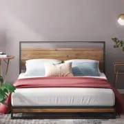 Zinus Bed Frame Queen Size Metal Bamboo Ironline Mattress Base SUZANNE