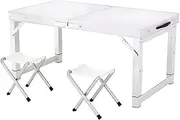 AIMALL 39.4x19.7 Inch Foldable Aluminum Alloy Table Set with 2 Stools for Outdoor Camping, Picnic, and Night Market Stalls