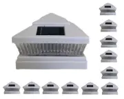 12 Pcs White Solar Garden Outdoor Cap Post Light 4X4 Plastic with 5 LED Bulbs